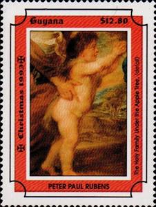 Stamp, "The Holy Family under the Apple Tree" Rubens, Guyana,  , Christmas, Paintings