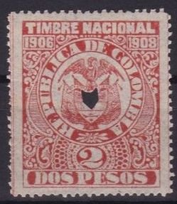 Revenue Stamp, Timbre Nacional, Fourth Class, Colombia,  , Coats of Arms