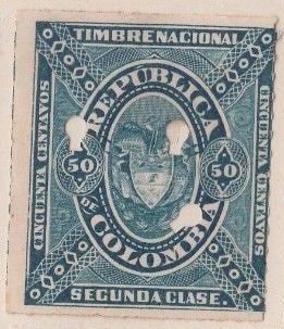 Revenue Stamp, Timbre Nacional, Second Class, Colombia,  , Coats of Arms