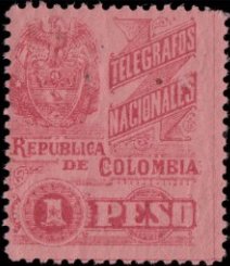 Stamp, Coat of Arms, Text, Colombia,  , Coats of Arms, Telegraphy