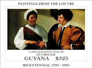 Souvenir Sheet, "The Fortune Teller" by Caravaggio, Guyana,  , Paintings