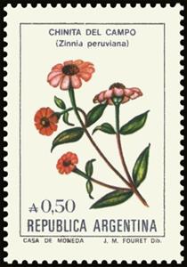 Stamp, Chinita del campo (Zinnia peruviana), Argentina,  , Flowers, Plants (Flora)