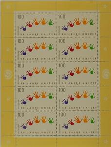 Mini Sheet, 50 Jahre UNICEF, Germany, Federal Republic,  , Anniversaries and Jubilees, Hands, U.N.O., UNICEF