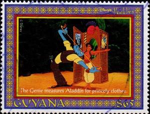 Stamp, The Genie measuring Aladdin, Guyana,  , Disney