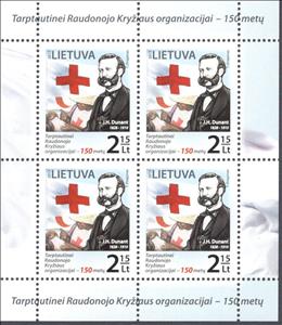 Mini Sheet, Henri Dunant (1828-1910), Lithuania,  , Anniversaries and Jubilees, Famous People, Red Cross and Red Crescent