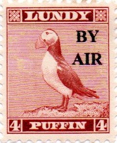 Stamp, 4 Puffin overprinted "BY AIR", Cinderellas,  , Animals (Fauna), Birds, Puffins