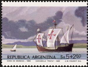 Stamp, Spain 84 & Argentina 85 - Caravel "La Pinta", Argentina,  , Philatelic Exhibitions, Sailing Ships, Ships