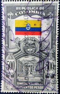 Revenue Stamp, Flag, Arms, National Capitol, Colombia,  , Coats of Arms, Flags, Government Buildings