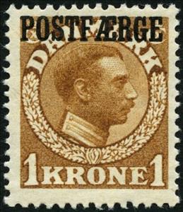 Stamp, POSTFÆRGE 1 Dkr yellowbrown, Denmark,  , Famous People, Heads of State, Kings, Royalty