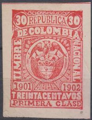 Revenue Stamp, Coat of Arms, 1st Class, Colombia,  , Coats of Arms
