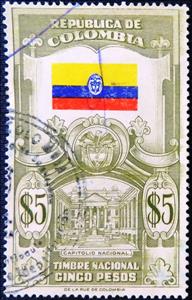 Revenue Stamp, Flag, Arms, National Capitol, Colombia,  , Coats of Arms, Flags, Government Buildings