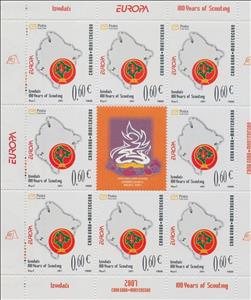 Mini Sheet, Europa (C.E.P.T.) 2007 - Scouting (KB), Montenegro,  , Anniversaries and Jubilees, C.E.P.T. / Europe, Maps, Scouting