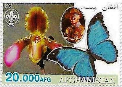Stamp, Butterfly and orchid, Cinderellas,  , Animals (Fauna), Butterflies, Flowers, Insects, Orchids, Scouting