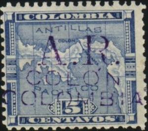 Stamp, "A.R." Colon Colombia Overprint, Panama,  , Letters (Alphabet), Maps