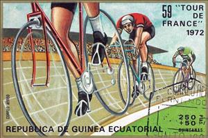 Stamp, Eddy Merckx (*1945) and Felice Gimondi (*1942), Equatorial Guinea,  , Cycling, Sports