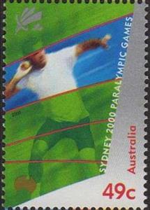 Stamp, Shot putt - Tasmania missing from map, Australia,  , Maps, Paralympics, Shot-put, Sports