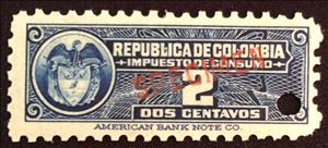 Revenue Stamp, Coat of arms, Colombia,  