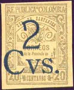 Stamp, 1905 Stamp overprinted, Colombia,  , Coats of Arms, Locomotives
