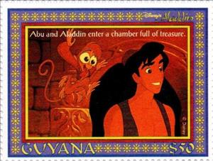Stamp, Aladdin and Abu in treasure chamber, Guyana,  , Disney
