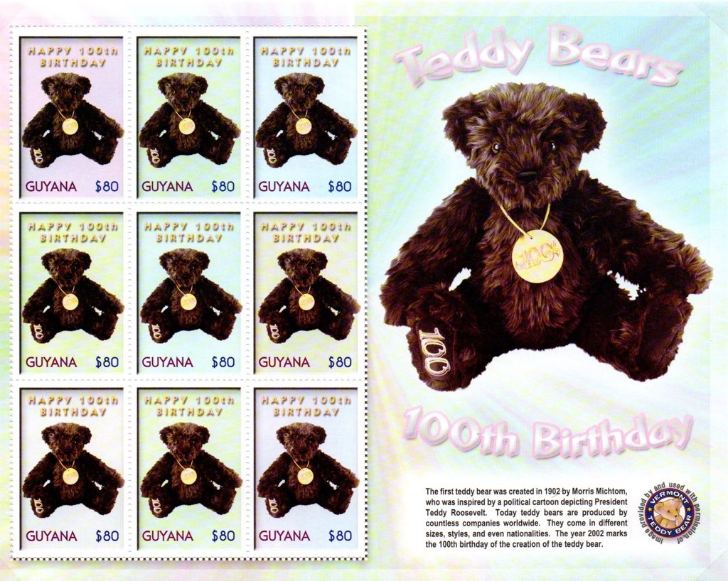 9 Teddy Bears with different colour backgrounds
