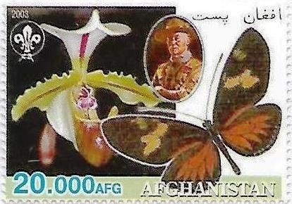 Stamp, Butterfly and orchid, Cinderellas,  , Animals (Fauna), Butterflies, Flowers, Insects, Orchids, Scouting