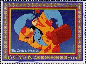 Stamp, The Genie with suitcase and golf clubs, Guyana,  , Disney