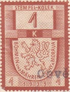 Revenue Stamp, Czech lion with Crown, Bohemia and Moravia,  , Coats of Arms, Crowns and Coronets, Лев