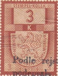 Revenue Stamp, Czech lion with Crown, Bohemia and Moravia,  , Coats of Arms, Crowns and Coronets, Лев