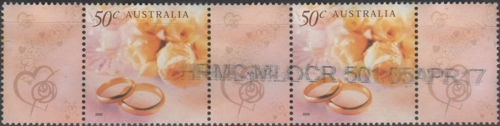 Stamp, Ring & Roses - Gutter pair, Australia,  , Flowers, Greetings, Plants (Flora), Roses, Special Occasions