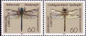 Se-tenant, Dragonflies, Germany, Federal Republic,  , Animals (Fauna), Dragonflies, Insects
