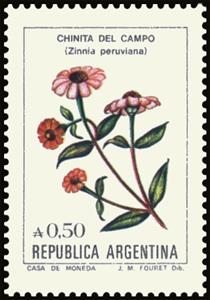Stamp, Chinita del campo (Zinnia peruviana), Argentina,  , Flowers, Plants (Flora)