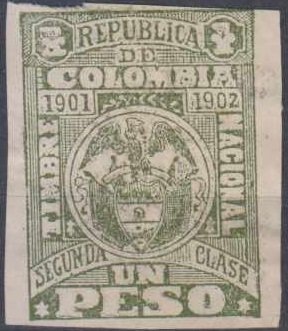 Revenue Stamp, Arms ,Second Class, Colombia,  , Coats of Arms