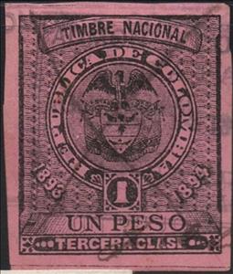 Revenue Stamp, Timbre Nacional, Third Class, Colombia,  , Coats of Arms
