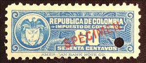 Revenue Stamp, Coat of arms, Colombia,  