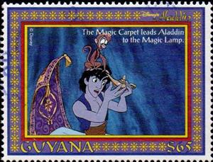 Stamp, Aladdin with lamp and magic carpet, Guyana,  , Disney