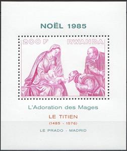 Souvenir Sheet, Artwork from Titiaan, Rwanda,  , Art, Christmas, Religion