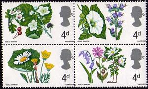 Se-tenant, British Wild Flowers (Phosphor), United Kingdom of Great Britain & Northern Ireland,  , Flowers, Plants (Flora)