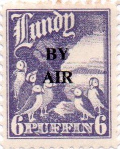 Stamp, 6 Puffin overprinted "BY AIR", Cinderellas,  , Animals (Fauna), Birds, Puffins