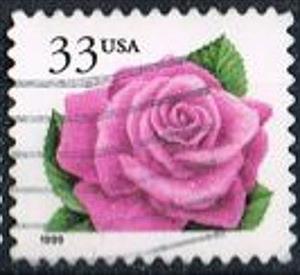 Stamp, Coral Pink Rose, United States of America,  , Flowers, Plants (Flora), Roses