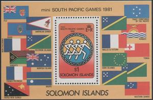Souvenir Sheet, Small South Pacific Games Minisheet, Solomon Islands,  , Crowns and Coronets, Flags, Sports, Stylized Figures / Persons
