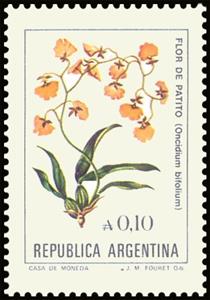 Stamp, Flor de Patito (Oncidium bifolium), Argentina,  , Flowers, Orchids, Plants (Flora)