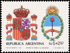 Stamp, Spain 84 & Argentina 85 - Coat of arms of Spain & Argentina, Argentina,  , Coats of Arms, Philatelic Exhibitions