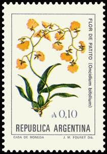 Stamp, Flor de Patito (Oncidium bifolium), Argentina,  , Flowers, Orchids, Plants (Flora)