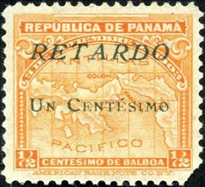 Stamp, Map of Panama (overprint), Panama,  , Letters (Alphabet), Maps