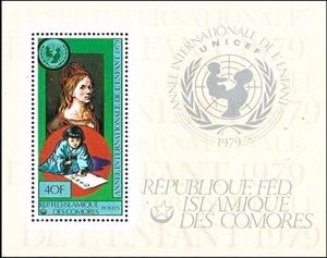 Souvenir Sheet, Girl Writing, Comoros,  