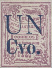 Stamp, 1905 Stamp overprinted, Colombia,  , Coats of Arms, Locomotives