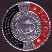 Stamp, Coat of Arms, Tonga,  , Coins, Kings, Round Stamps
