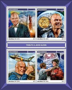 Souvenir Sheet, Tribute to John Glenn, 1921-2016, Mozambique,  , Astronauts