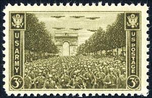 Stamp, United States Troops Passing the Arch of Triumph, Paris, United States of America,  