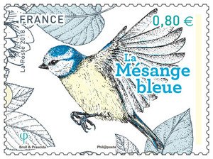 Stamp, Birds of the Garden : Blue Tit, France,  , Animals (Fauna), Birds
